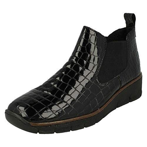 Rieker Eria Frauen Leder Slip Auf Wedge Heel Chelsea Boots 38 EU Black Croc Patent von Rieker