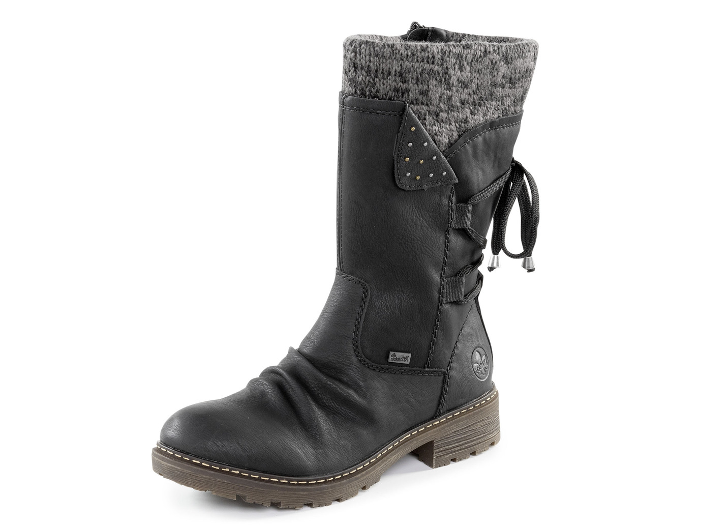 Rieker Stiefel in Knitteroptik, Schwarz-Grau, Größe 36 von Rieker