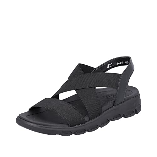 Rieker EVOLUTION Damen Sandaletten V8408, Frauen Sandalen,schuhe,strandschuhe,sommersandalen,bequem,flach,sommerschuhe,freizeitschuhe,schwarz (00),38 EU / 5 UK von Rieker