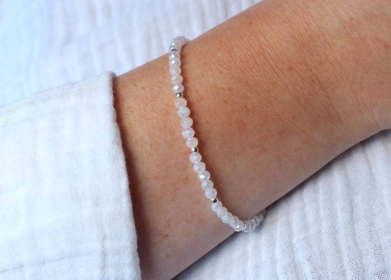 Edelstahl-Armband Mit Weiß Funkelnden Glasperlen - Geschenk Für Geburtstag Oder Valentinstag Deine Liebsten Mutter, Freundin, Damen von RiemadeStore