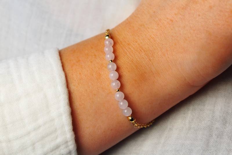 Elegantes Armband Mit Rosenquarz - Edelsteinschmuck Edelstahl 18K Vergoldet Geschenk Für Frauen, Freundinnen, Hochzeit, Muttertag, Rosa von RiemadeStore