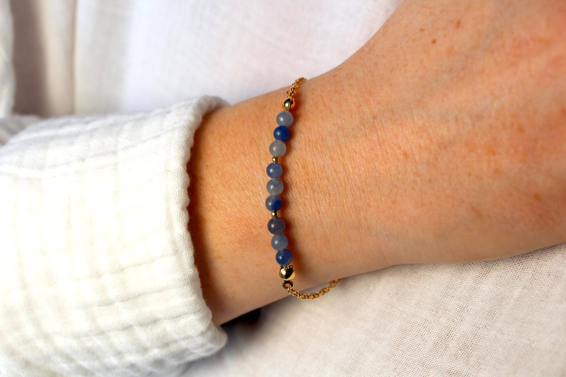 Jade-Armband Mit Edelstahl - Edelsteinschmuck 18K Vergoldet Geschenk Für Frauen, Freundinnen, Hochzeit, Muttertag, Blaue Jade von RiemadeStore