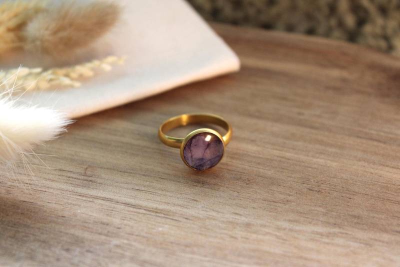 Ring Mit Petunie Edelstahl- Einzelstück- Resin- Gepresste Bumen - Blau Lila Geschenk Freundin, Muttertag, Brautstrauß, Größenverstellbar von RiemadeStore