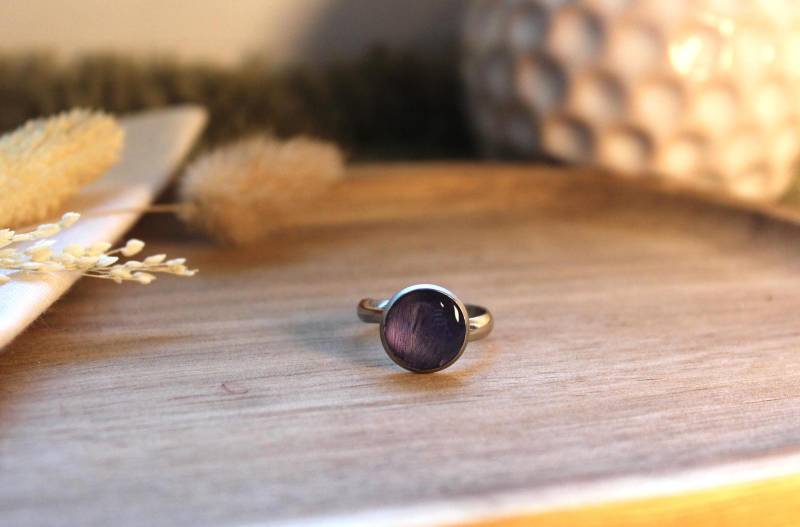 Ring Mit Tulpe Edelstahl Einzelstück Resin Gepresste Bumen - Lila Tulpenblüte Geschenk Freundin, Muttertag, Brautstrauß, Größenverstellbar von RiemadeStore