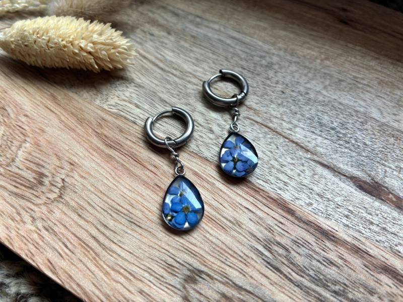 Vergissmeinnicht-Ohrringe in Epoxidharz - Geschenk Für Freundin Schwester Trauzeugin- Hochzeitsschmuck Edelstahl Wasserfest, Blumen Gepresst von RiemadeStore