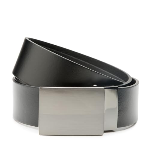 Riemen & Co DTCH.FIT schwarzer Ledergürtel Virgil mit automatischem Plattenschnallen-Verschluss - ohne Löcher - 3,5cm breit - 95cm von Riemen & Co