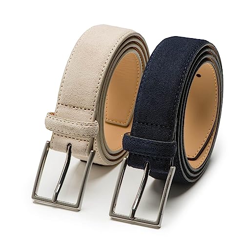 Riemen & Co Herrengürtel Bobby - Wildleder - 2er-Pack: Beige & Blau - Breite: 3,5 cm - 85 cm von Riemen & Co