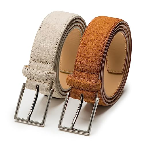 Riemen & Co Herrengürtel Bobby - Wildleder - 2er-Pack: Beige & Cognac - Breite: 3,5 cm - 95 cm von Riemen & Co