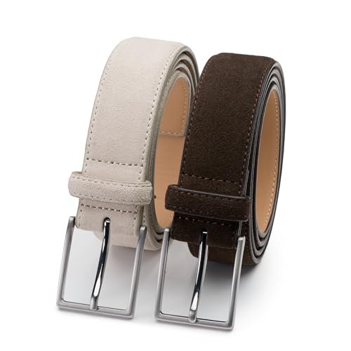 Riemen & Co Herrengürtel Bobby - Wildleder - 2er-Pack: Beige & Dunkelbraun - Breite: 3,5 cm - 105 cm von Riemen & Co
