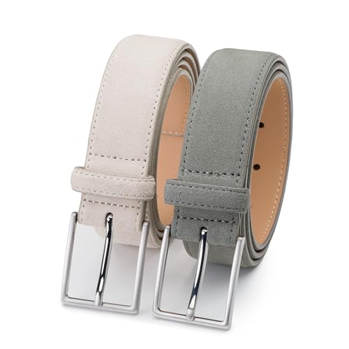 Riemen & Co Herrengürtel Bobby - Wildleder - 2er-Pack: Beige & Hellgrau - Breite: 3,5 cm - 85 cm von Riemen & Co