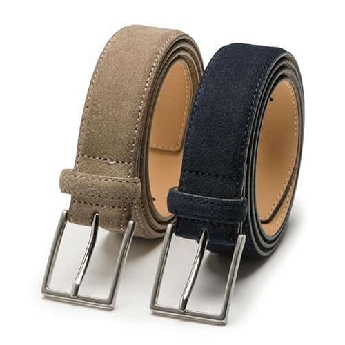 Riemen & Co Herrengürtel Bobby - Wildleder - 2er-Pack: Blau & Taupe - Breite: 3,5 cm - 105 cm von Riemen & Co