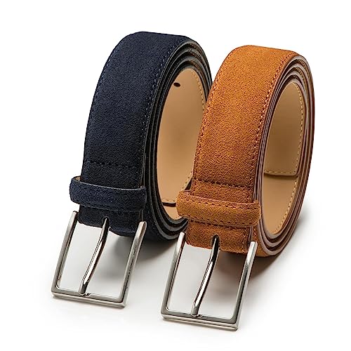 Riemen & Co Herrengürtel Bobby - Wildleder - 2er-Pack: Cognac & Blau - 3,5m breit - 85 cm von Riemen & Co