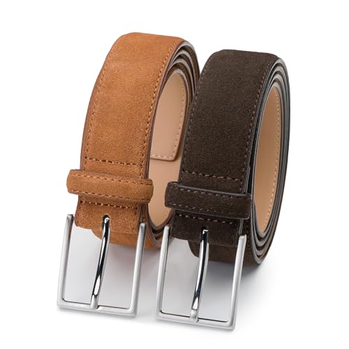 Riemen & Co Herrengürtel Bobby - Wildleder - 2er-Pack: Cognac & Dunkelbraun - Breite: 3,5 cm - 105 cm von Riemen & Co