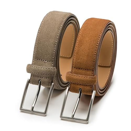 Riemen & Co Herrengürtel Bobby - Wildleder - 2er-Pack: Cognac & Taupe - Breite: 3,5 cm - 115 cm von Riemen & Co