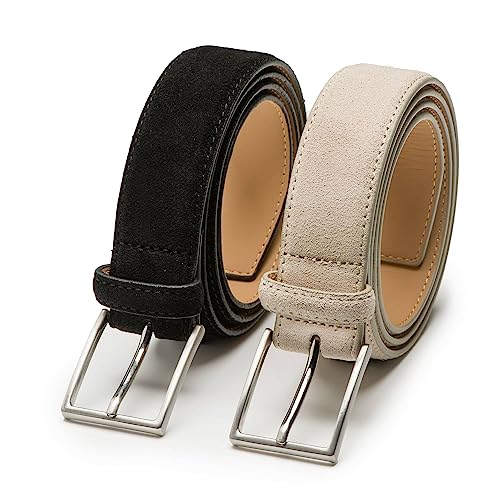 Riemen & Co Herrengürtel Bobby - Wildleder - 2er-Pack: Schwarz & Beige - Breite: 3,5 cm - 85 cm von Riemen & Co