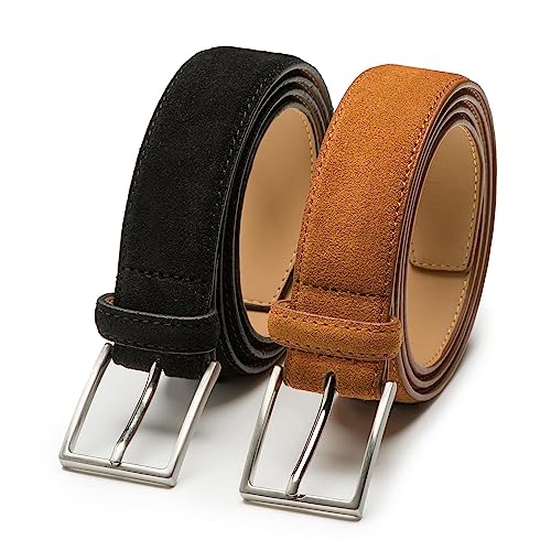 Riemen & Co Herrengürtel Bobby - Wildleder - 2er-Pack: Schwarz & Cognac - Breite: 3,5 cm - 95 cm von Riemen & Co