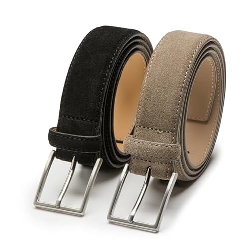 Riemen & Co Herrengürtel Bobby - Wildleder - 2er-Pack: Schwarz & Taupe - Breite: 3,5 cm - 95 cm von Riemen & Co