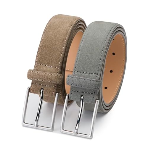 Riemen & Co Herrengürtel Bobby - Wildleder - 2er-Pack: Taupe & Hellgrau - Breite: 3,5 cm - 105 cm von Riemen & Co