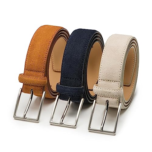 Riemen & Co Herrengürtel Bobby - Wildleder - 3er-Pack: Beige, Cognac & Blau - Breite: 3,5 cm - 105 cm von Riemen & Co