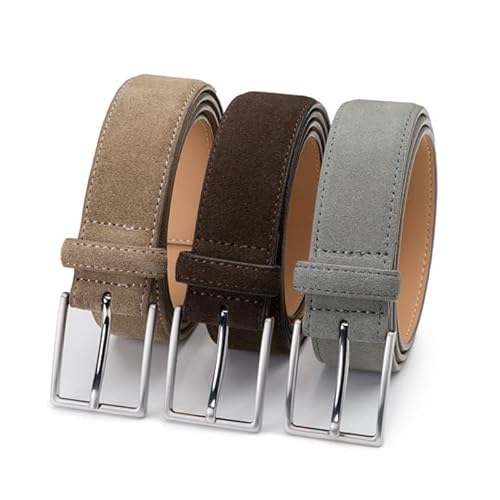 Riemen & Co Herrengürtel Bobby - Wildleder - 3er-Pack: Taupe, Dunkelbraun & Hellgrau - Breite: 3,5 cm - 105 cm von Riemen & Co