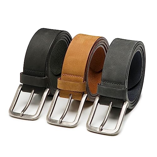Herrengürtel Jaxx - Volleder - 3er-Pack: Schwarz, Cognac & Blau | Grau - Breite: 4 cm - 105 cm von Riemen & Co