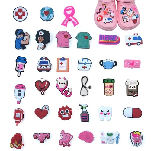 33 Stück Anstecker Kompatibel mit Crocs,Sticker,Anstecker Medizin Kompatibel mit Crocs Krankenschwester Medizin Schuhanhänger für Clogs,Anstecker Disney Schuhe DIY Dekorationen von Rienan