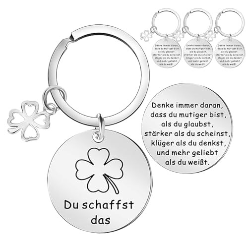 4 Stück Sets Glücksbringer Schlüsselanhänger, Doppelseitiger Schlüsselanhänger mit Anhänger Glücksklee, Glücksbringer Prüfung Abschied Schlüsselanhänger Frau Aufmunterung Geschenke Beste Freundin von Rienan