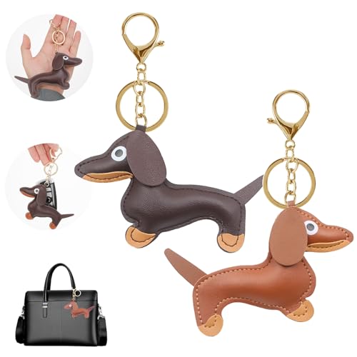 Rienan 2 Stück Dackel Geschenke PU Süß Dackel Deko Glücksbringer Aus Leder Bag Charms Geeignet für Die Dekoration Von Handtaschen und Rucksäcken für Frauen Männer(Braun Kaffeefarbe) von Rienan