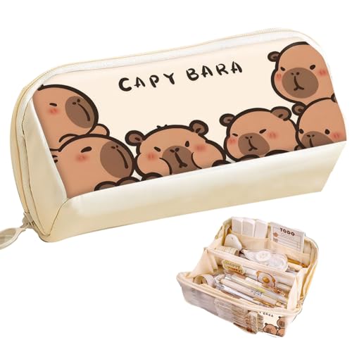 Rienan Federmäppchen,Cute Capybara Pencil Case,Süßes Multi-Layer Large Capacity Capybara Pencil Pouch,Lustiges Capybara Federmäppchen,Mehrschichtig,Großes Fassungsvermögen (6 Schüchterne Capibara) von Rienan