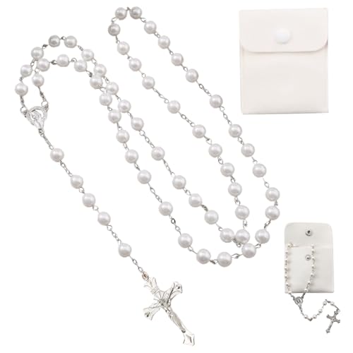 Rosenkranz Kette für Frauen und Männer Mädchen Jungen,Rosenkranz Katholisch,Gebetskette Christlich mit Kompakter Knopfbeutel,Rosary 8 Mm Perlen,Religiöse Geschenke,Kunstperlen-Rosenkranz von Rienan