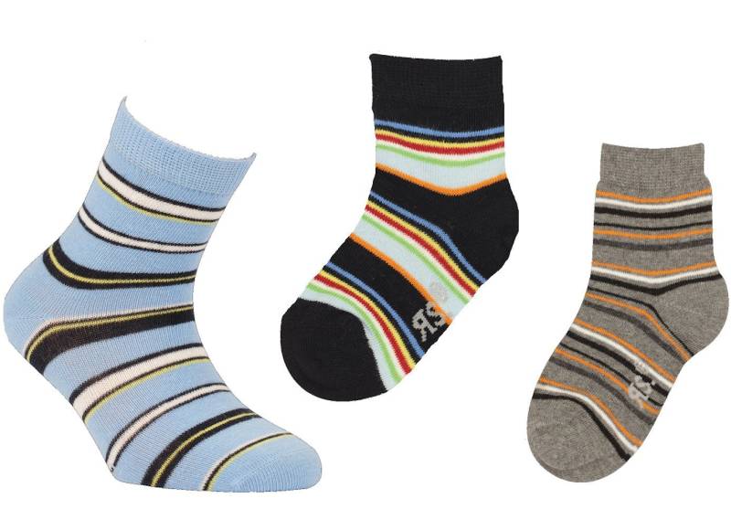 Riese Strümpfe Kurzsocken RS Jungen Strümpfe Socken 3er Pack Ringel Streifen bunt hellblau grau (3-Paar) von Riese Strümpfe