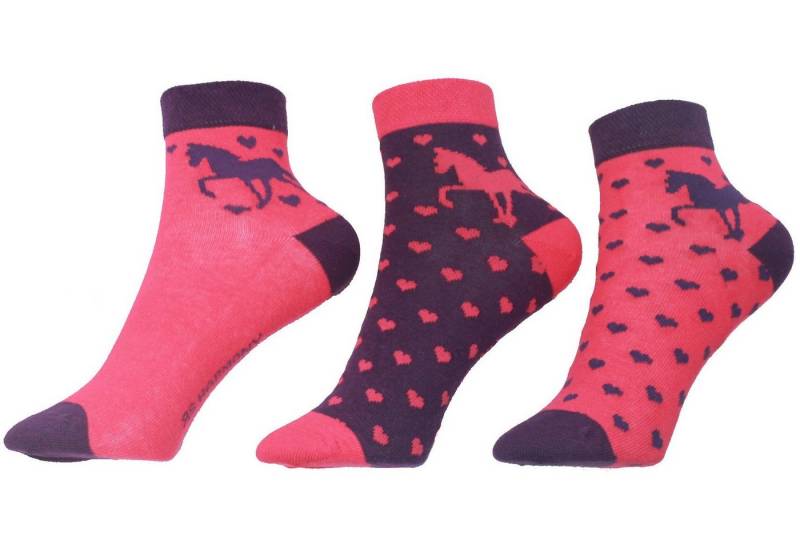 Riese Strümpfe Kurzsocken RS Mädchen Strümpfe Socken 3er Pack Kurzschaft beere pink Herzen Pferd (3-Paar) von Riese Strümpfe