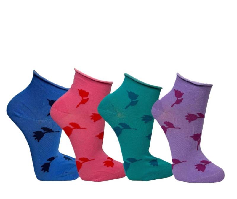 Riese Kurzsocken Damen-Kurzsocken 4 Paar mit Rollbündchen (Packung, 4 Paar) handgekettelte Fußspitze von Riese