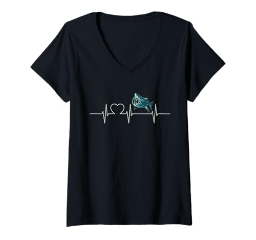 Damen Riesenhaie Riesenhai Herzschlag T-Shirt mit V-Ausschnitt Damen Riesenhaie Riesenhai Herzschlag T-Shirt mit V-Ausschnitt von Riesenhaie Riesenhai Tier Shop