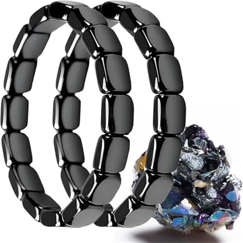 Hemios Hematite Bracelet Men,Natural Hematite Bracelet Square Stone Beaded Healing Energy Bracelets Reignites Masculine Energy Gift for Him Dad Husband Anxiety Stress Relief (2 Pcs) von Rietoiu