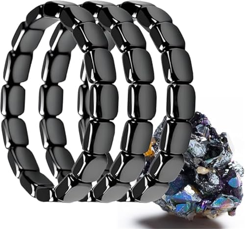 Hemios Hematite Bracelet Men,Natural Hematite Bracelet Square Stone Beaded Healing Energy Bracelets Reignites Masculine Energy Gift for Him Dad Husband Anxiety Stress Relief (3 Pcs) von Rietoiu