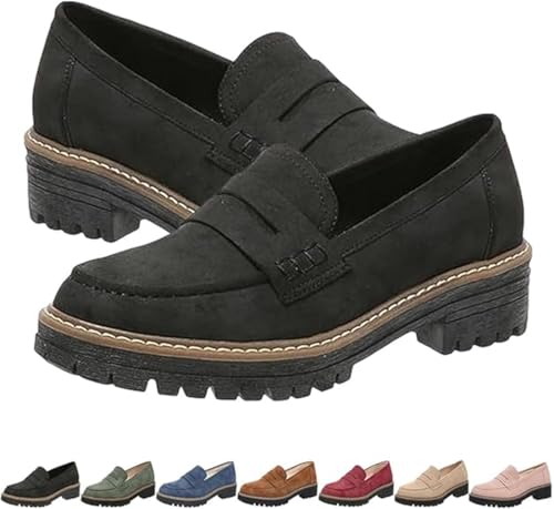 Orthoture-Orthopedic Platform Loafers,Womens Round Retro Toe Comfortable Slip On Work Single Lug Sole Loafers,Comfort Orthopedic Shoes,Slip On Retro Round Toe Loafers for Women (Black, 38) von Rietoiu