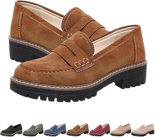 Orthoture-Orthopedic Platform Loafers,Womens Round Retro Toe Comfortable Slip On Work Single Lug Sole Loafers,Comfort Orthopedic Shoes,Slip On Retro Round Toe Loafers for Women (Brown, 38) von Rietoiu