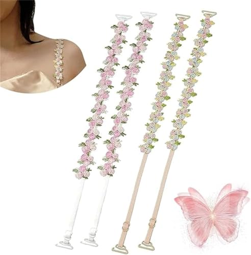 Rietoiu Flower Bra Straps,Removable Floral Bra Straps,Bra Straps Replacement, Adjustable Non-Slip Lingerie Straps Shoulder Straps,Decorative Floral Flower Lace Shoulder Belts for Women (Set A, 1.2cm) von Rietoiu
