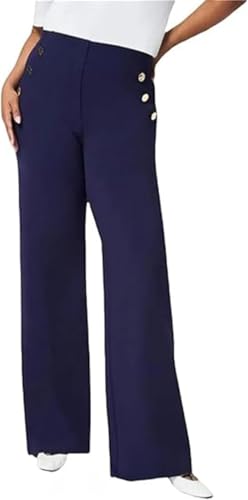 Rietoiu Freelady Tummy Control Button Wide Leg Pant,Freelady Pants,High Elastic Button Wide Leg Slim Pants,Straight High Waisted Black Trousers with Buttons,Sailor Black Trousers for Women (Blue, XL) von Rietoiu