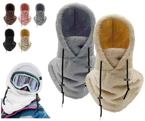 Rietoiu Sherpa Hood Ski Mask,Wind-Resistant Winter Face Mask Over Helmet,Winter Outdoor Sherpa Hooded Sports Windproof Mask,Warm Face Cover Hat Cap Scarf for Unisex (Set C) von Rietoiu
