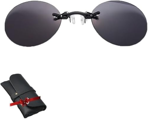 Three Color Retro Round Clip on Nose Glasses,3 Color Retro Round Clip on Glasses,Fashion Rimless Men Sun Glasses,Ultralight Rimless Retro Round Clip on Nose Sunglasses with Leather Box (Black) von Rietoiu