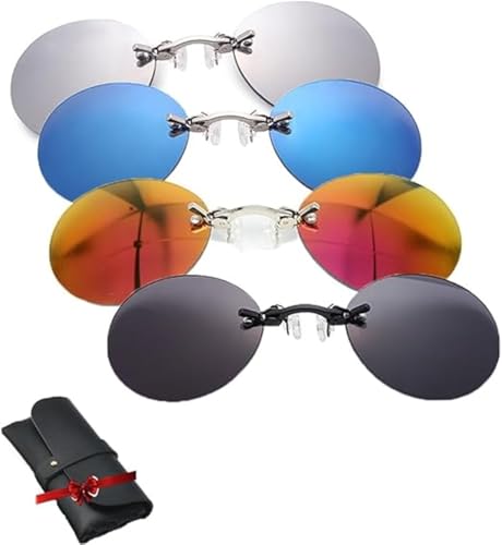 Three Color Retro Round Clip on Nose Glasses,3 Color Retro Round Clip on Glasses,Fashion Rimless Men Sun Glasses,Ultralight Rimless Retro Round Clip on Nose Sunglasses with Leather Box (Mixed) von Rietoiu