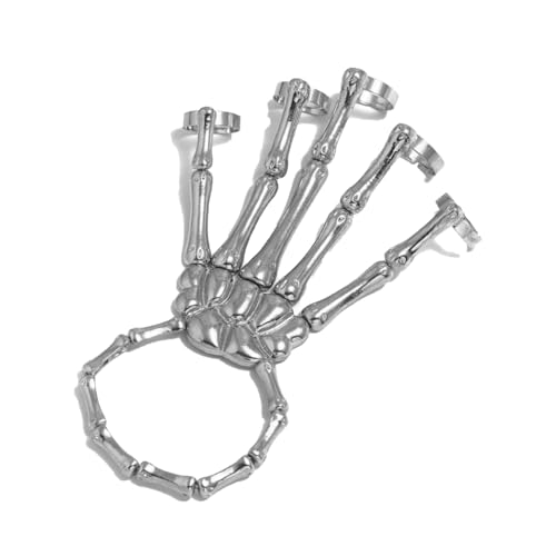 1 Stück Halloween Skelett Hand Armband Punk Rock Gothic Halloween Schmuck Damen,Hip Hop Punk Finger Ring Link Armband Skelett Hände Armbands mit Verstellbarem Ring Cosplay Requisite Party Schmuck 1 Stück Halloween Skelett Hand Armband Punk Rock Gothic Halloween Schmuck Damen,Hip Hop Punk Finger Ring Link Armband Skelett Hände Armbands mit Verstellbarem Ring Cosplay Requisite Party Schmuck von Riewy