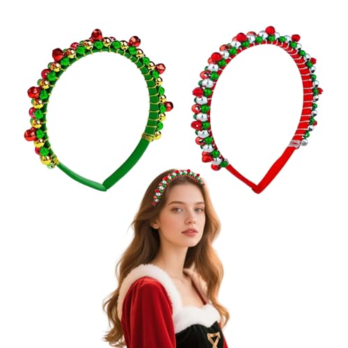 2 Stück Haarreif Weihnachten,Weihnachts Haarreif Haarschmuck mit Glöckchen Weihnachtshaarreifen Erwachsene Kinder Kopfschmuck für Tägliche Party Weihnachtsfeiern Cosplay Haarreifen Weihnachten von Riewy