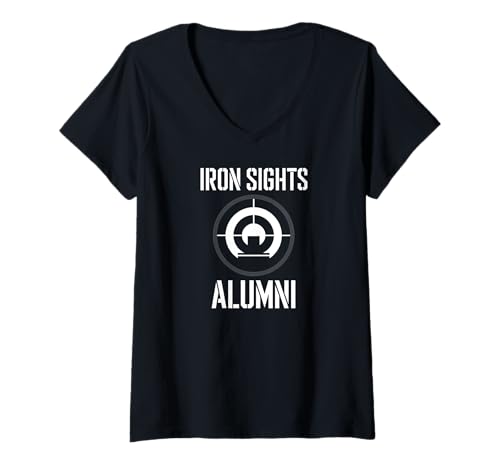 Damen Taktisches Präzisionsschießen von Iron Sights Alumni T-Shirt mit V-Ausschnitt von Rifle Marksman Apparel Gifts by Anastasia
