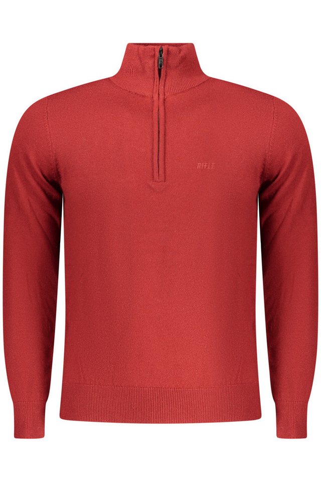 Rifle Strickpullover Rotes Herren-Langarmshirt mit halbem Reißverschluss und Stickerei von Rifle
