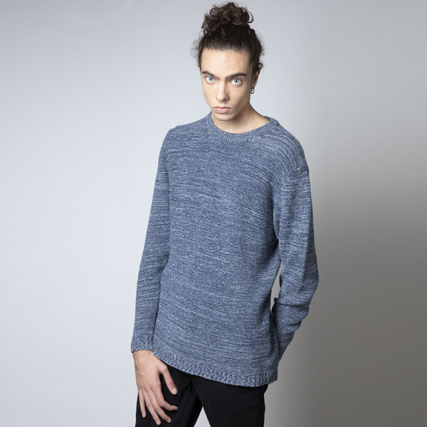 Rifò - Circular Fashion Made in Italy Recycelter Denim Pullover - Adriano, blau meliert von Rifò - Circular Fashion Made in Italy