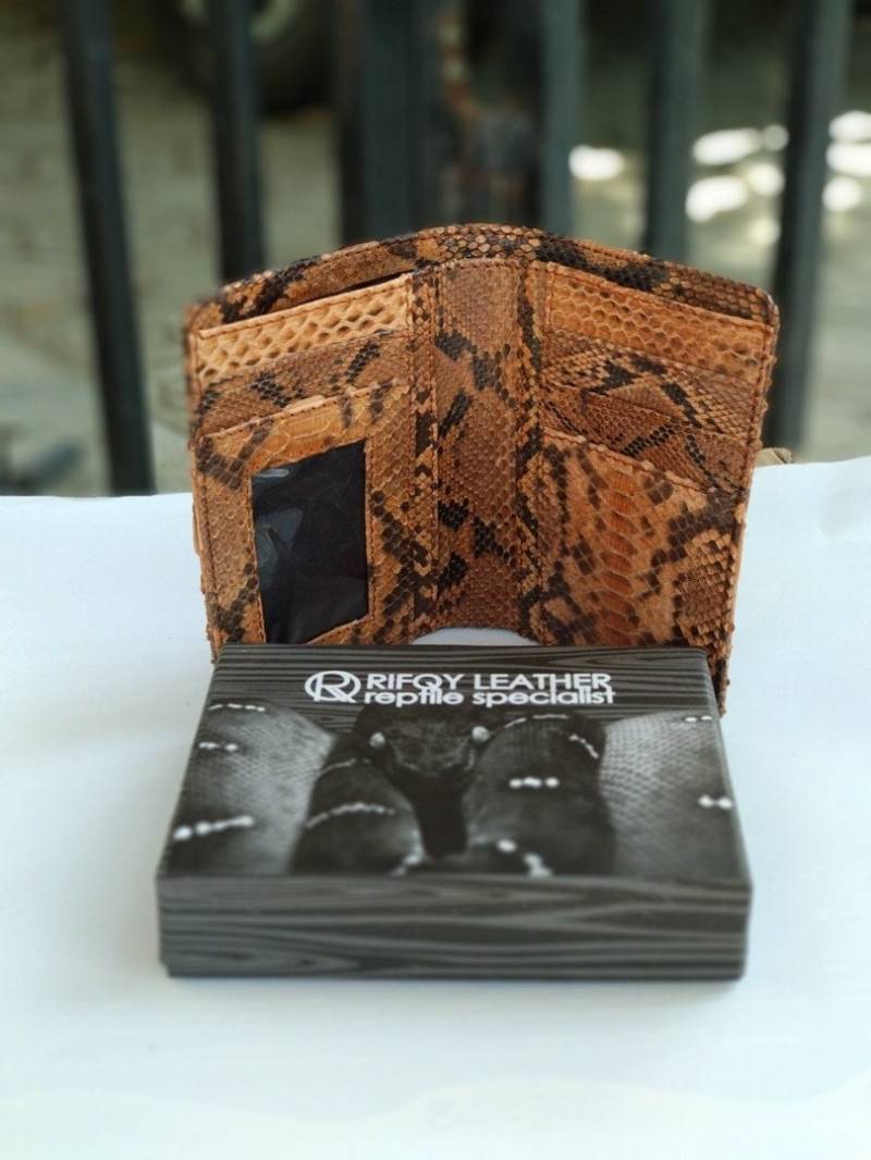 Echte Echt Python Schlangenhaut Leder Bifold Karte Brieftasche Handgemacht von RifqyReptile