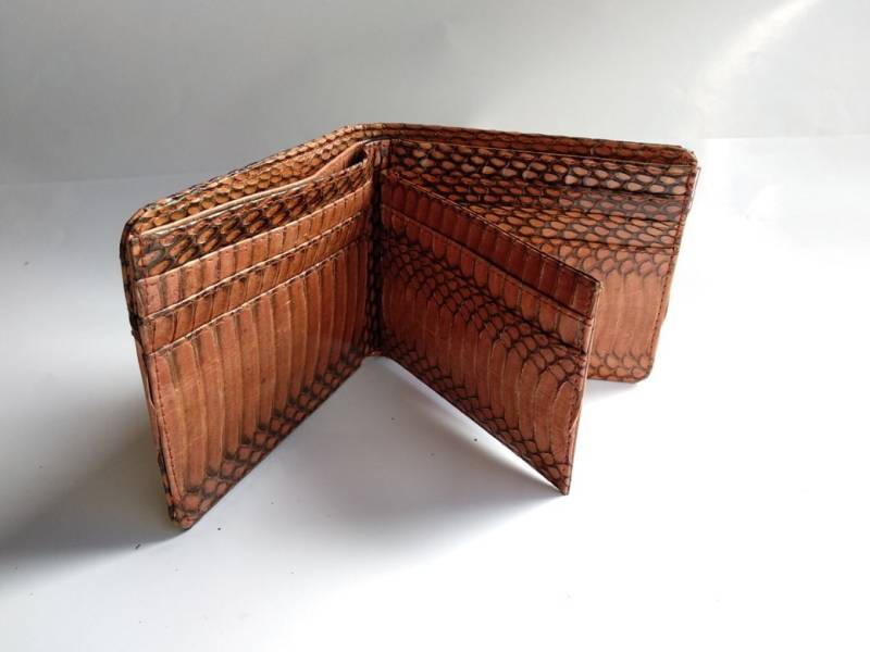 Echte Echte Schlangenhaut Leder Herren Brieftasche Trifold Handgemacht von RifqyReptile